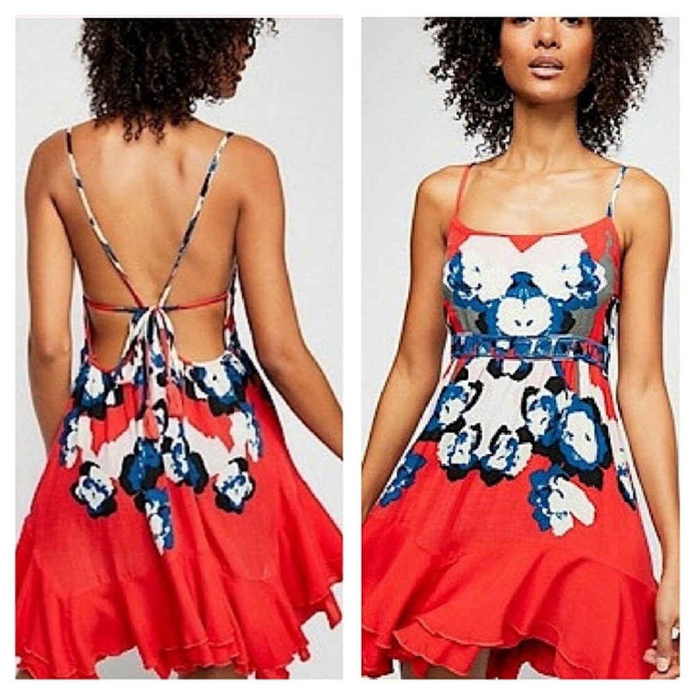 New Free People Sweet Lucy Cherry Kiss Combo Print Slip Dress Size Large